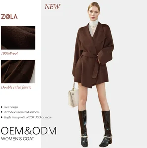 Customized Design Double Sided Handmade Women's Winter Casual Wool Coat Belt Closure for Elegant Ladies