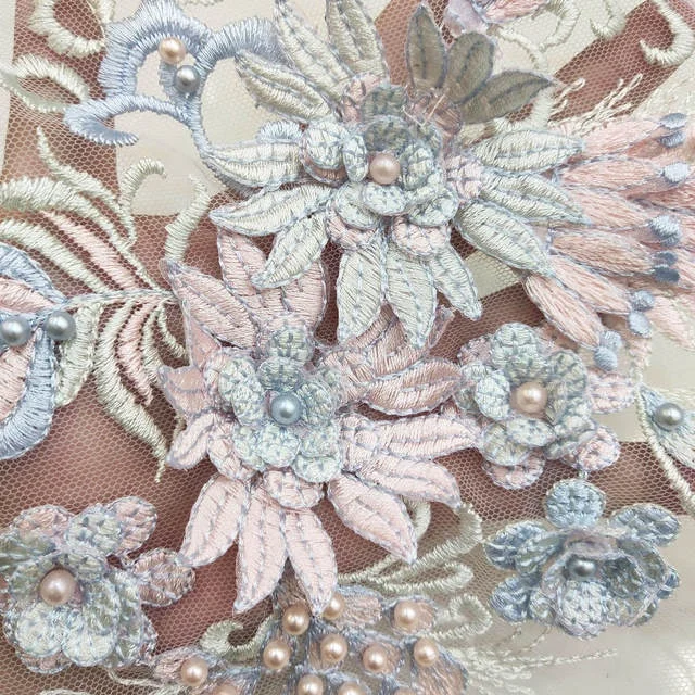 Shop Our Fancy 3D Beaded Lace Applique Embroidery Fabric