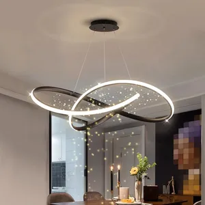 Hot Sale Simple Modern Creative Indoor Decoration Tricolor Light Irregular Ring Chandelier for Dining Room Living Room