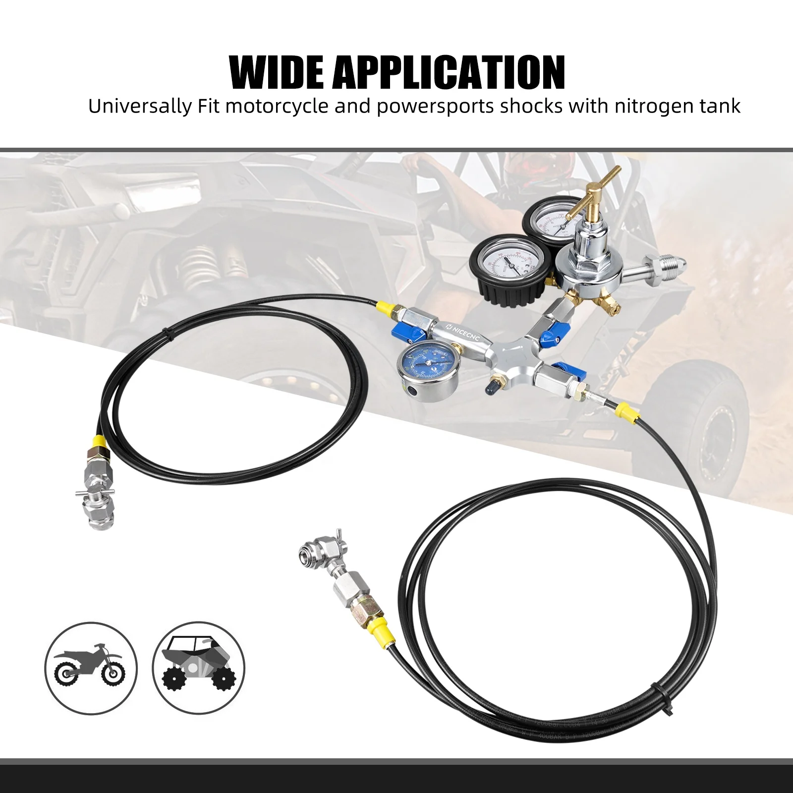 Nicecnc Dual Hose Nitrogen Fill Tool Kit for Motorcycle Shocks