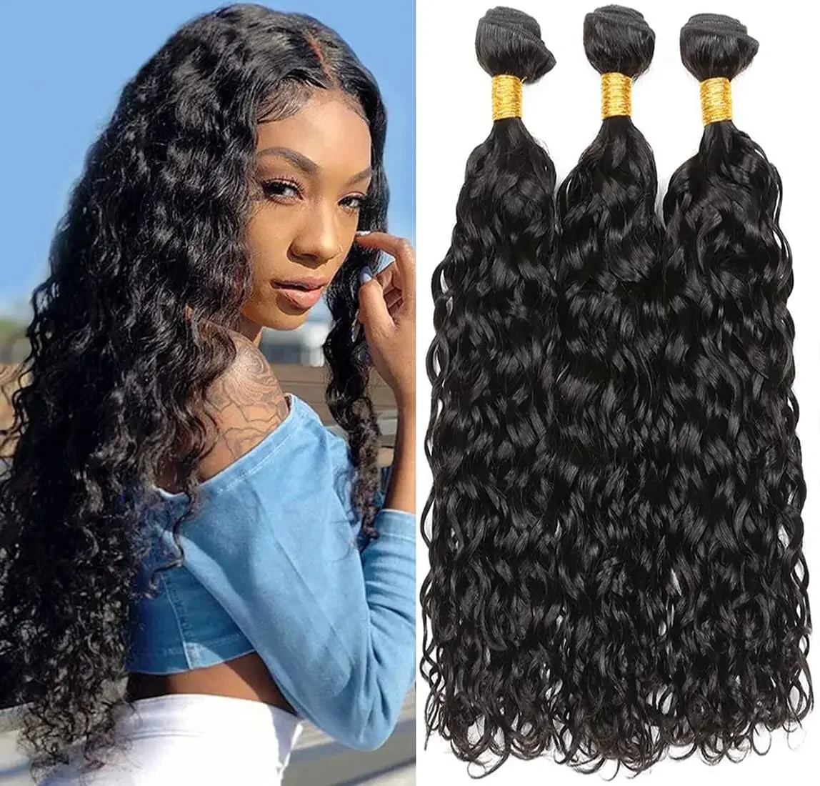 Brazilian Water Wave Human Hair Extensions Bundle_voghion.com