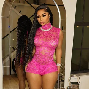 K24Q43685 Lace See Through Hollow Jumpsuit Slim Jumpsuit One Piece Boutique Summer Sexy Jumpsuits
