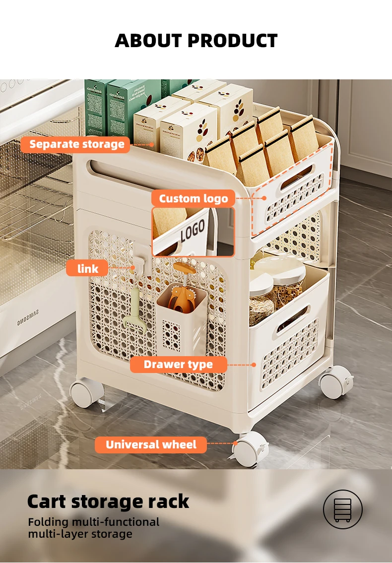 Wannuo Kitchen Food Storage Cart Hollowed-out Style 2/3 Layers Kitchen Storage Cart With Universal Wheels And Detachable Basket manufacture