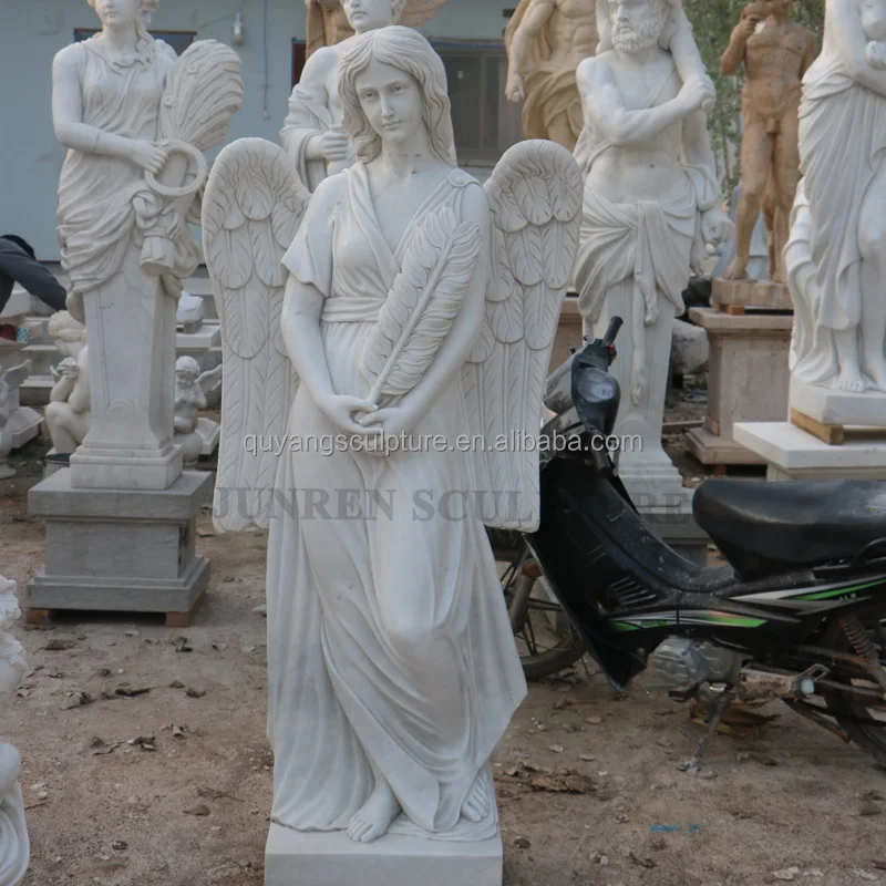 Outdoor Garden Decoration Lifesize White Marble Praying Angel Sculpture ...