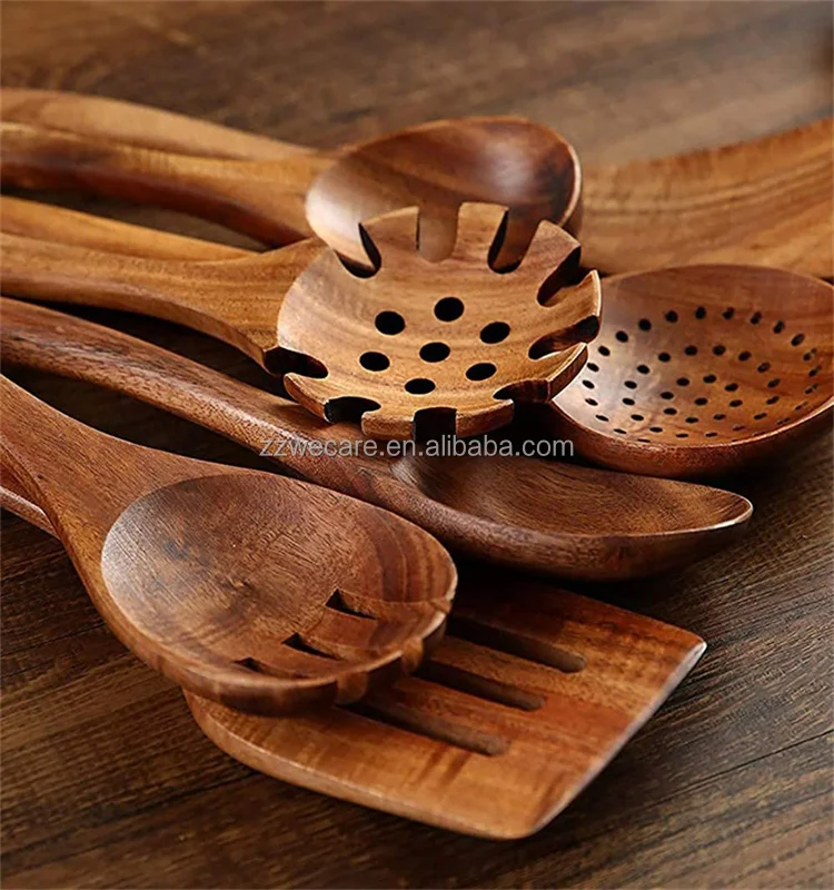 Cucchiai di legno per cucinare Teak Utensili in legno Set spatola di legno  per pentole antiaderenti Set di utensili da cucina