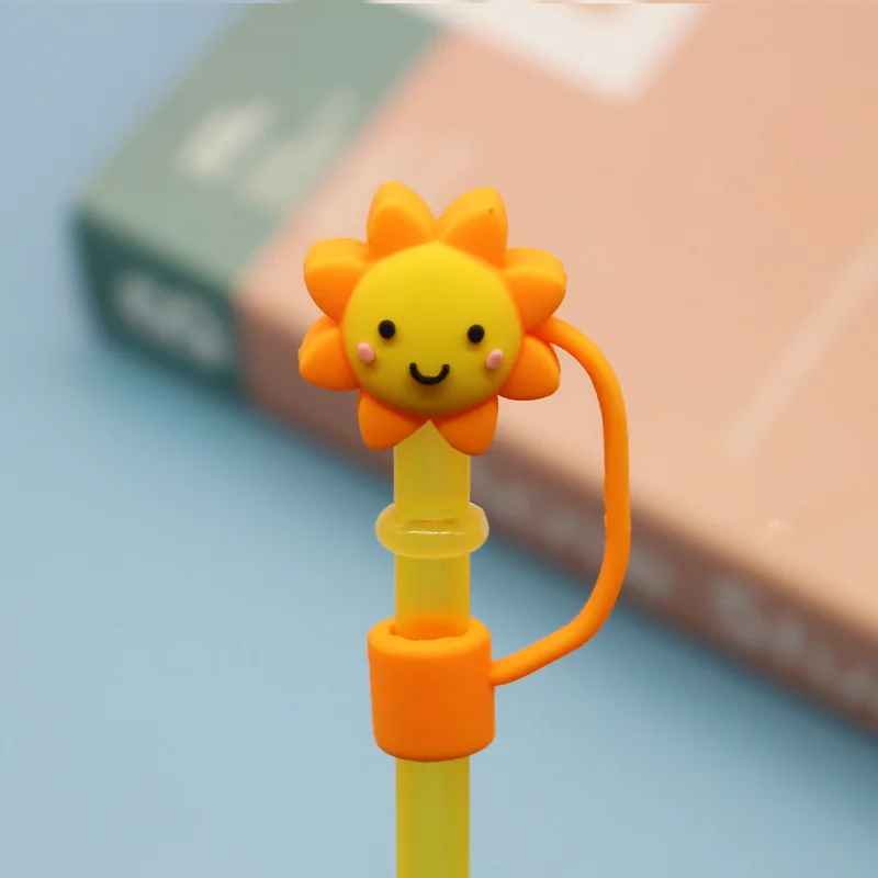 Cartoon Straw Cover Reusable Silicone Straw Caps Decor for 5-10mm (Duck  Yellow)