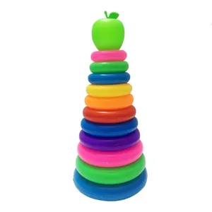 Cheap Toys 11 Levels Baby rainbow Circle Early Educational Plastic Stacking Game