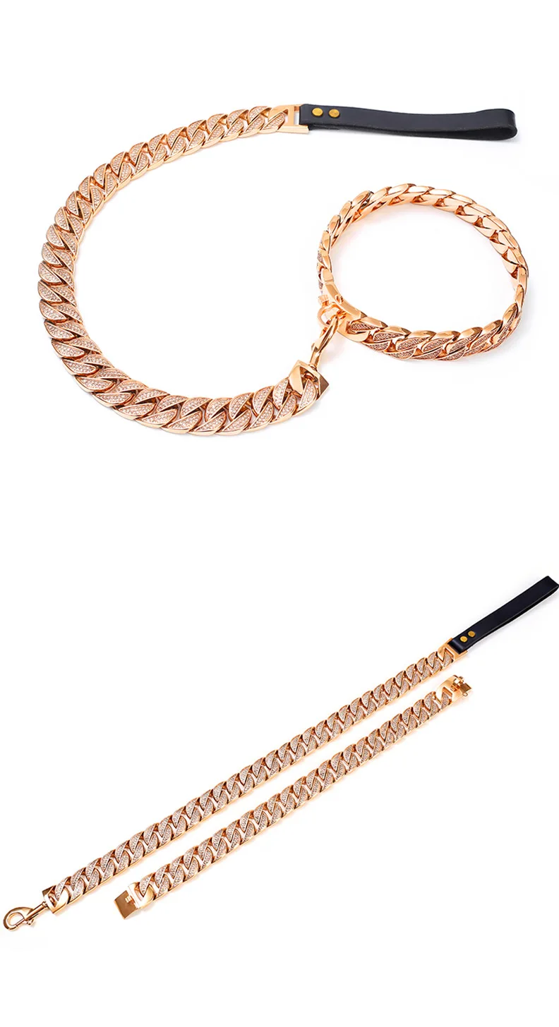 Hot Selling Diamond Gold Dog Chain Necklace Collar Luxury Diamond Big Cuban Gold Dog Chain Buy