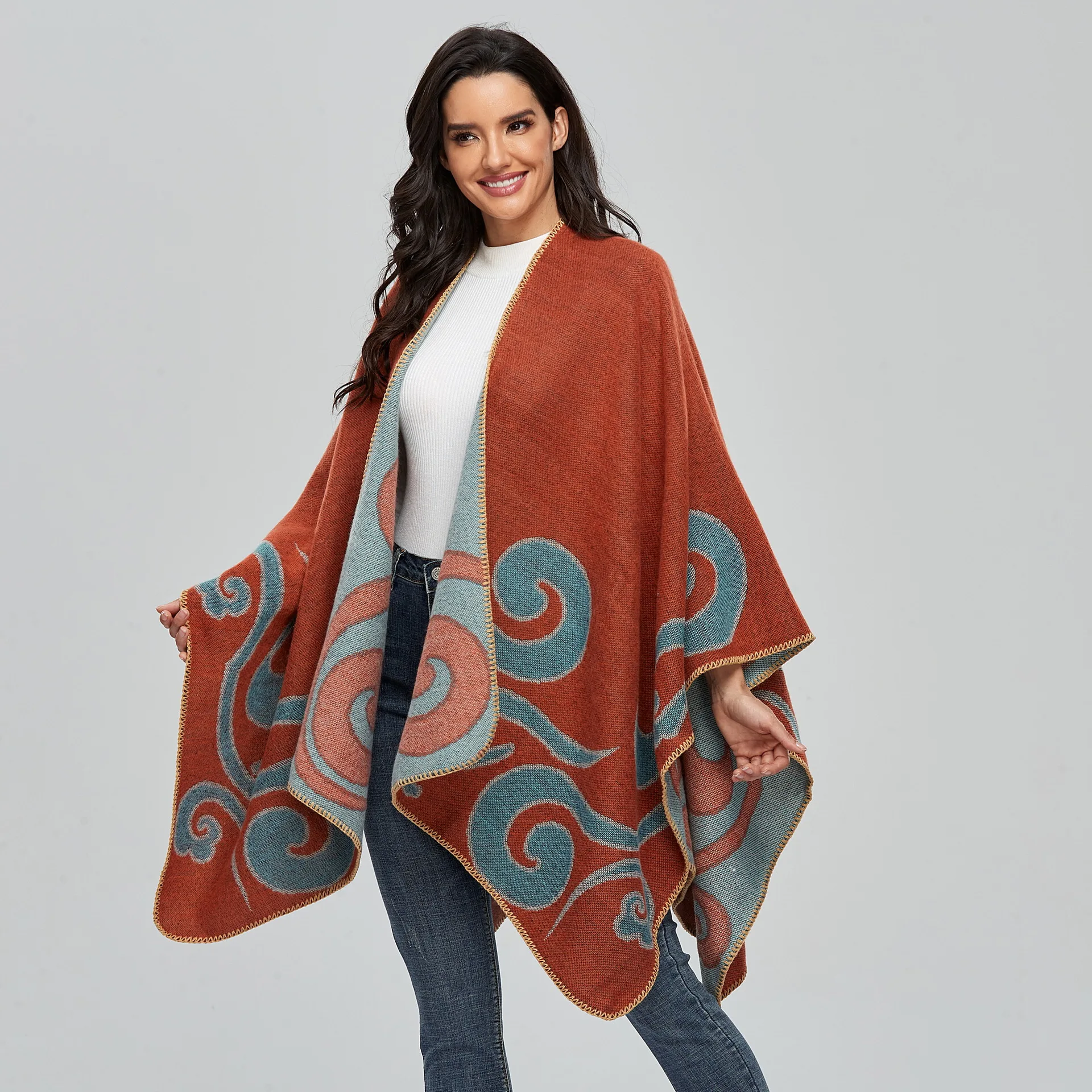 CARCOS Ponchos for Women Shawls and Wraps Poncho with Buttons Fringe Shawl Cape Sweater Scarf Multiway for Spring Autumn Winter 
