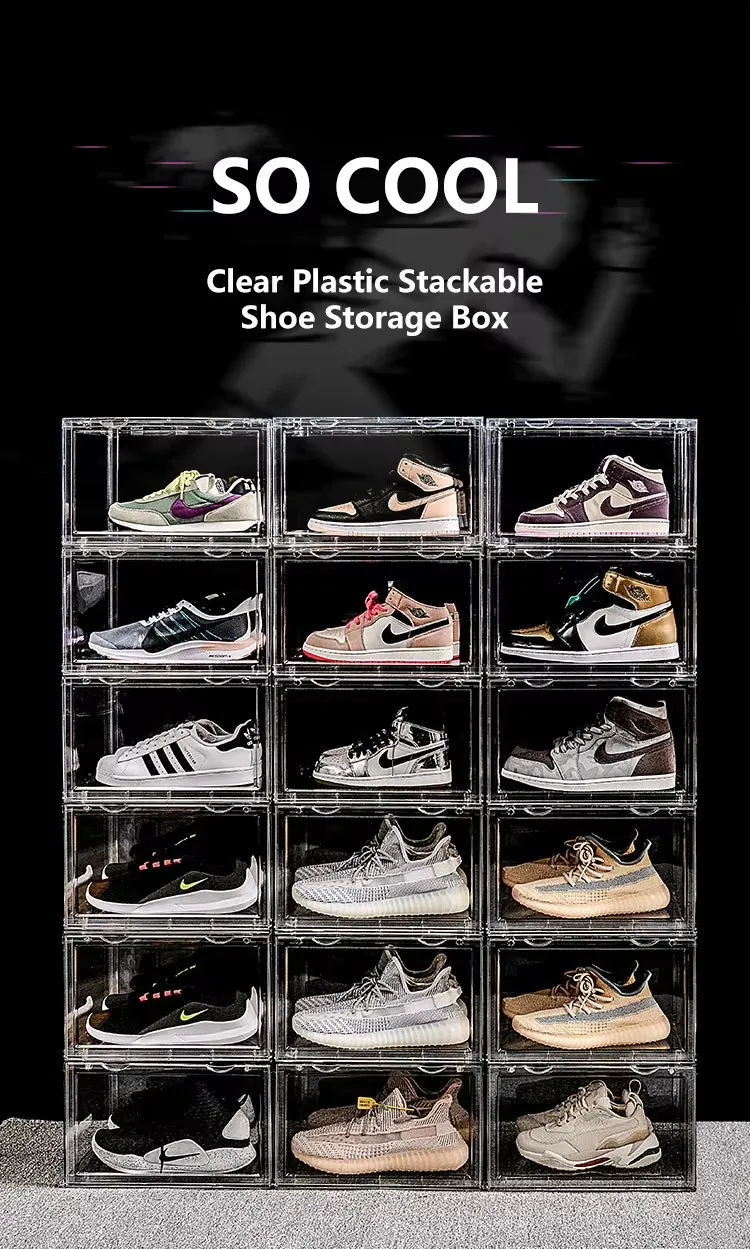 Hot Sale Acrylic Shoe Box Foldable Waterproof Magnetic Drop Design Dustproof Clear Sneaker Crates for Living Room Kitchen supplier