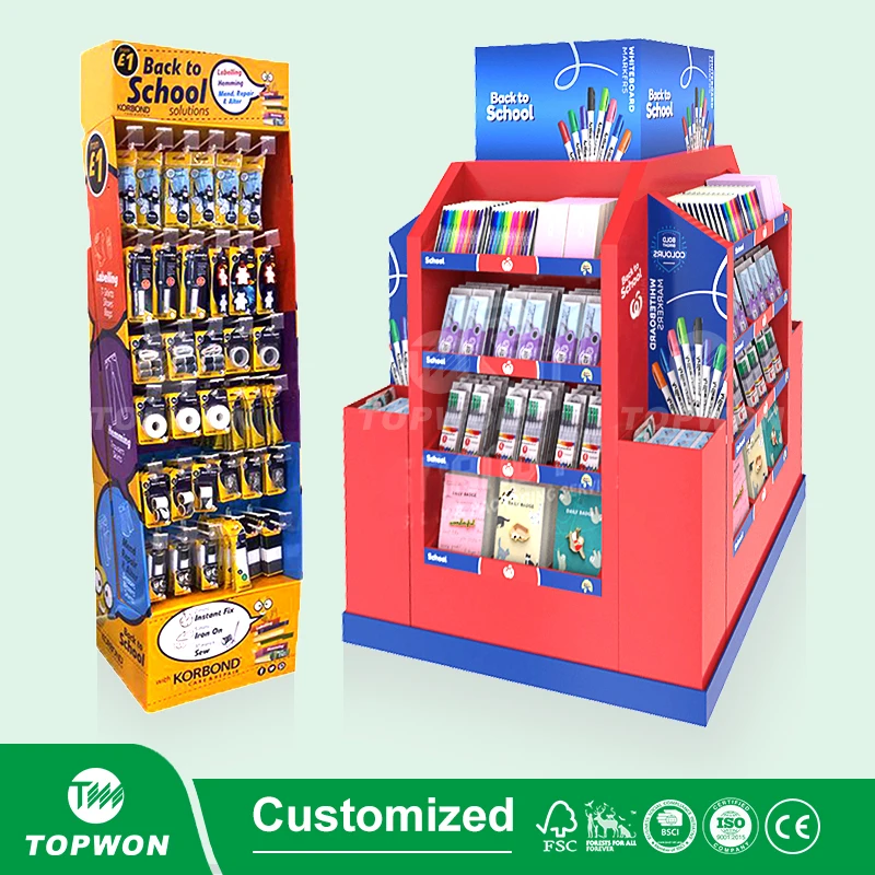 Custom Cardboard  Stationery Shop Racking Display Racks Pen Store Shelves Stationery Display Stand