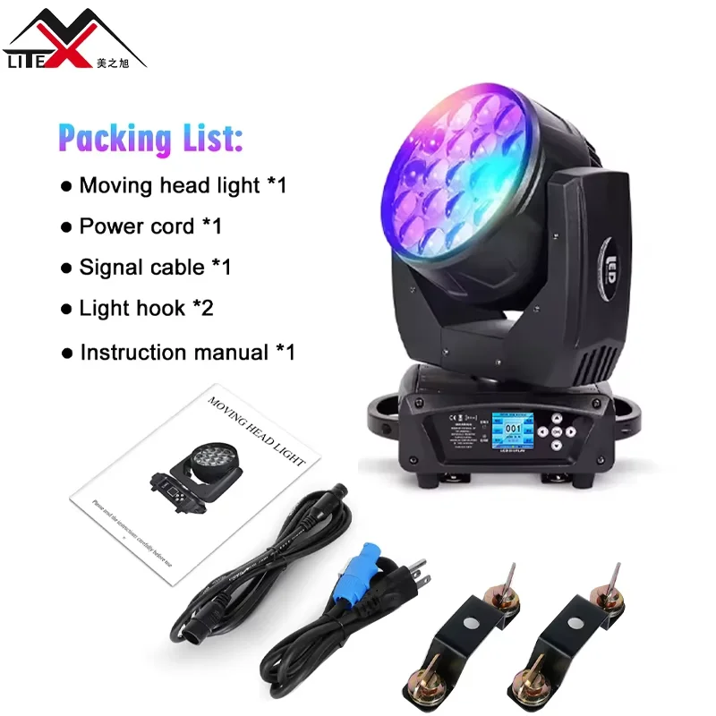 Low Price Stage Lighting MAC Aura 19x15watts RGBW 4-in-1 LED Moving Head Zoom Wash Light E27 DMX512 Control IP33 Rated