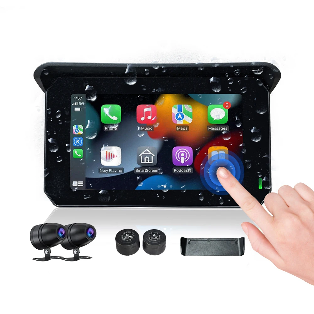5-Inch Karadar T6 GPS Navigator for Motorcycles Cars Waterproof Wireless Android Auto DVR Touch Screen Mirror Link IPX6