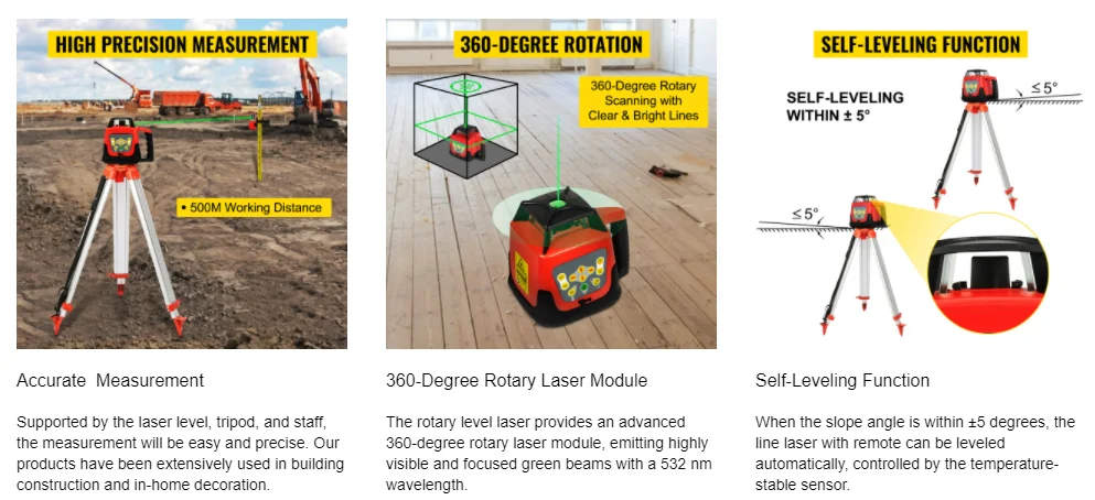 VEVOR VEVOR Rotary Laser Level Green Beam 500m Range Slope Adjustable 360°  Spinning Accurate with Remote Control & Receiver