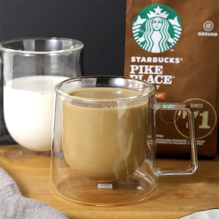 Logo Custom Print High Quality Double Wall Glass Coffee Mugs Tea Drinkware
