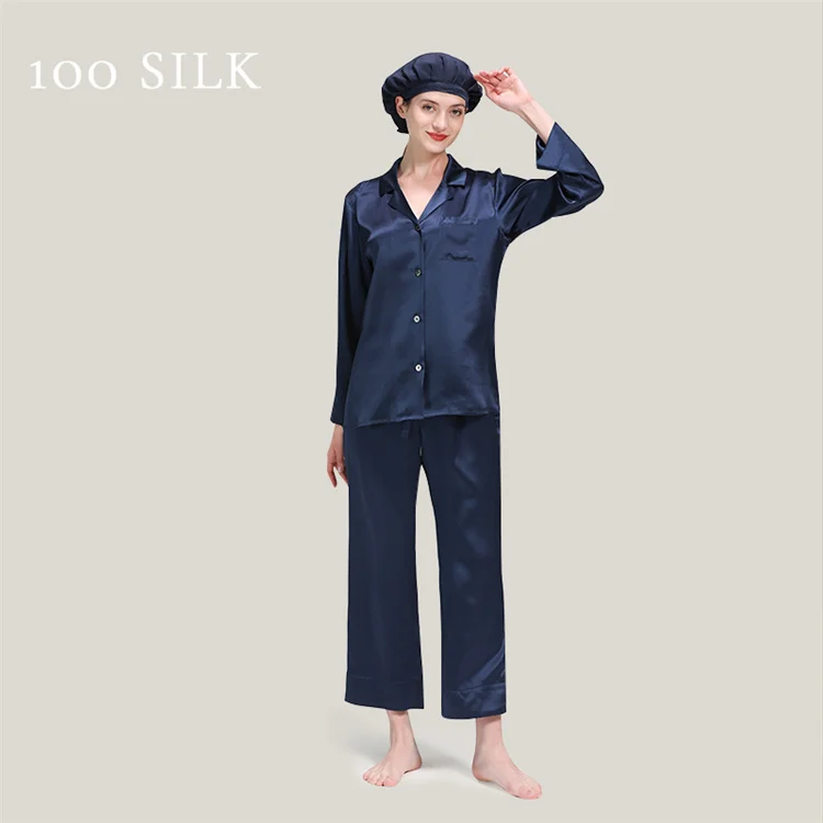 夏季新款v领长袖真丝睡裤套装女性睡眠真丝睡衣服装 Buy 睡眠丝绸服装 丝绸服装的妇女 丝绸睡衣product On Alibaba Com