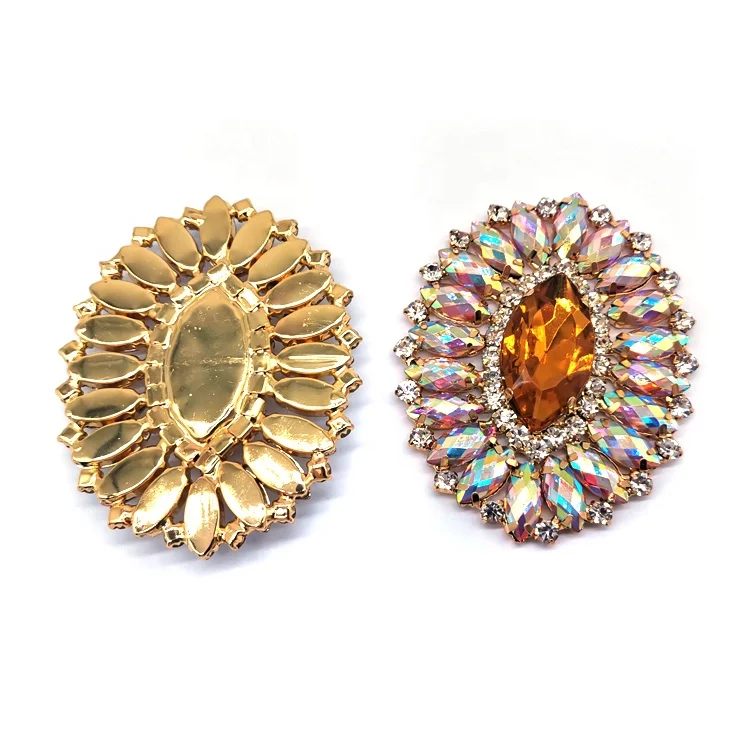 Custom Sew on Acrylic Rhinestone Appliques Flatback Oval Rhinestone Brooch