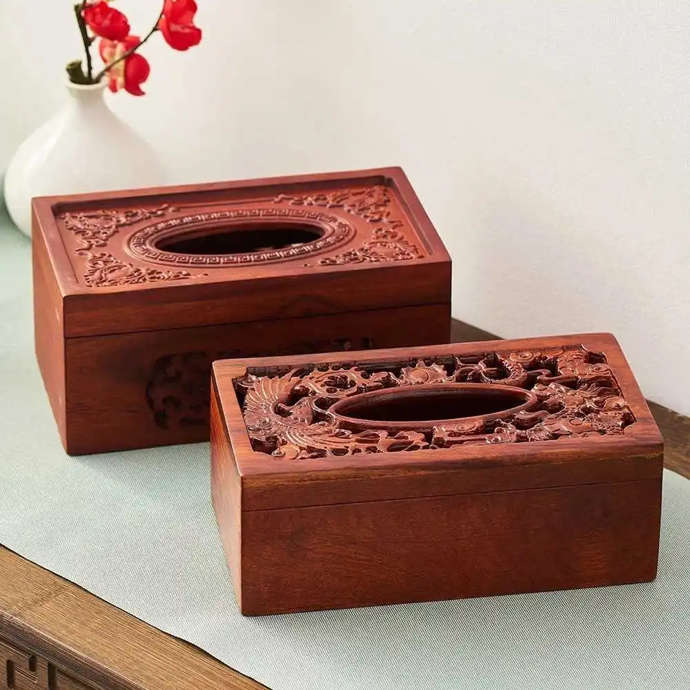 Chinese Style Classical Wooden Tissue Box Hollow Carving Craftsmanship with Lid Napkins Tissue Box Classical Home Decor Gifts