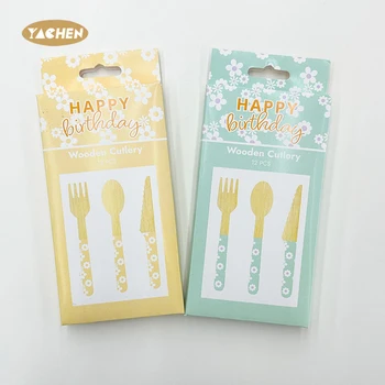 Yachen New Design 12Pcs/pack Daisy Flower Disposable Wooden Cutlery Set Eco Friendly Biodegradable Compostable Cutlery Set