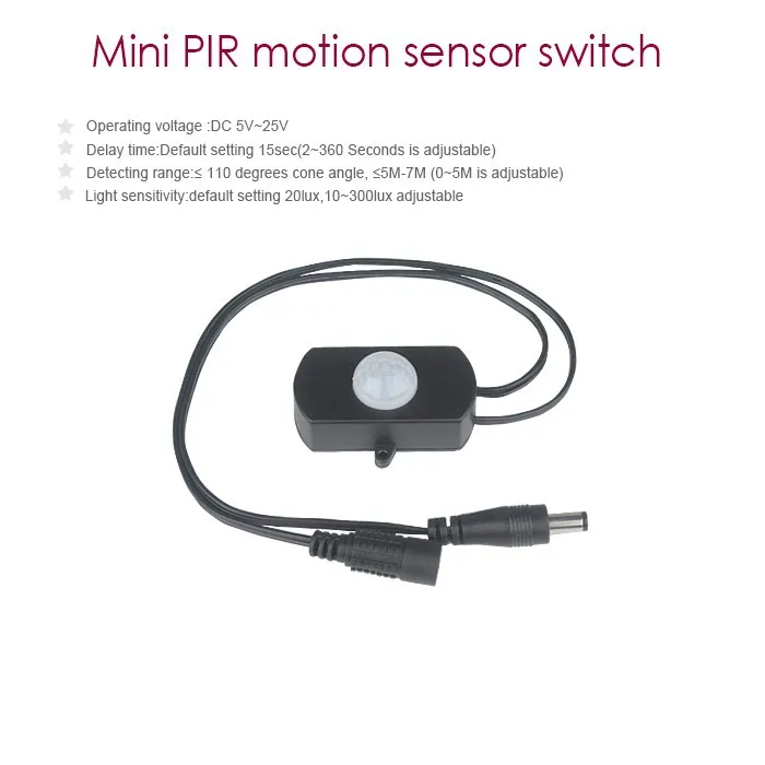 Black Timer Switch Sensor 12V DC PIR Motion Sensor for Stairs Steps Light