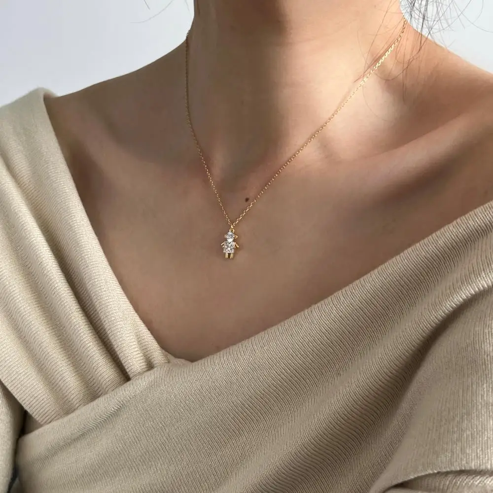 KAKODIY little boy doll pendant luxury 18K gold plated zircon jewelry 925 sterling silver couple necklace detail 1