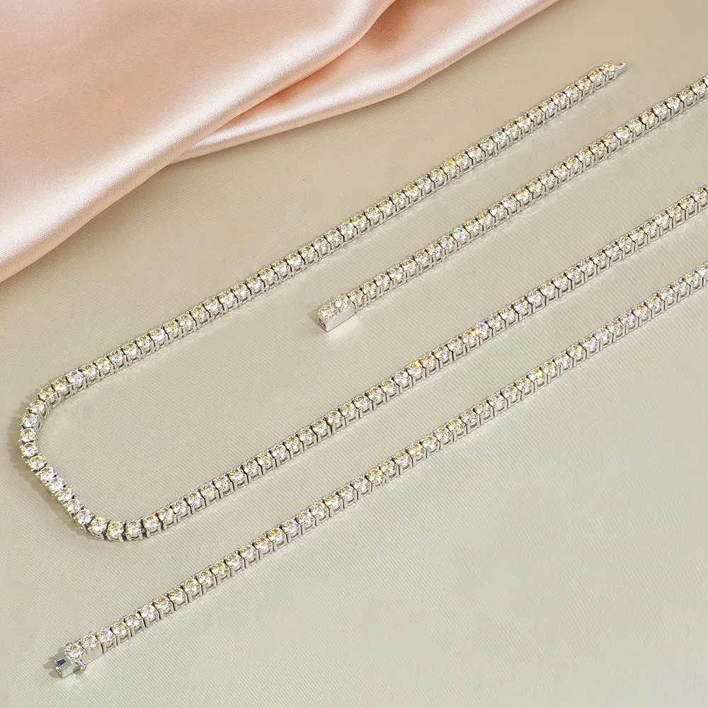 Women Fine Jewelry Necklace Gra Cluster S925 Sterling Silver Champagne Lab-Grown Diamond Mossanite Moissanite Tennis Chain