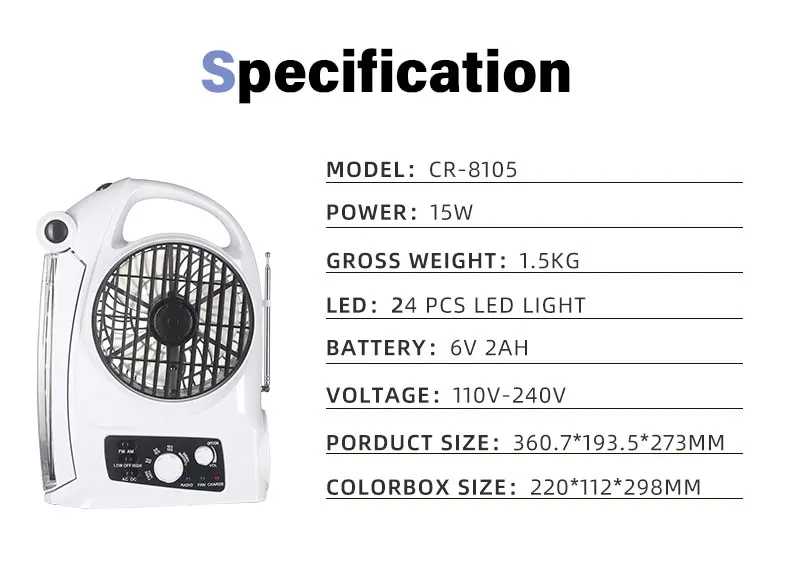 Three in One  Multifunction  Rechargeable Fan with Light and Radio  for Camping and Work Solar Fan Mini Led Box Fan