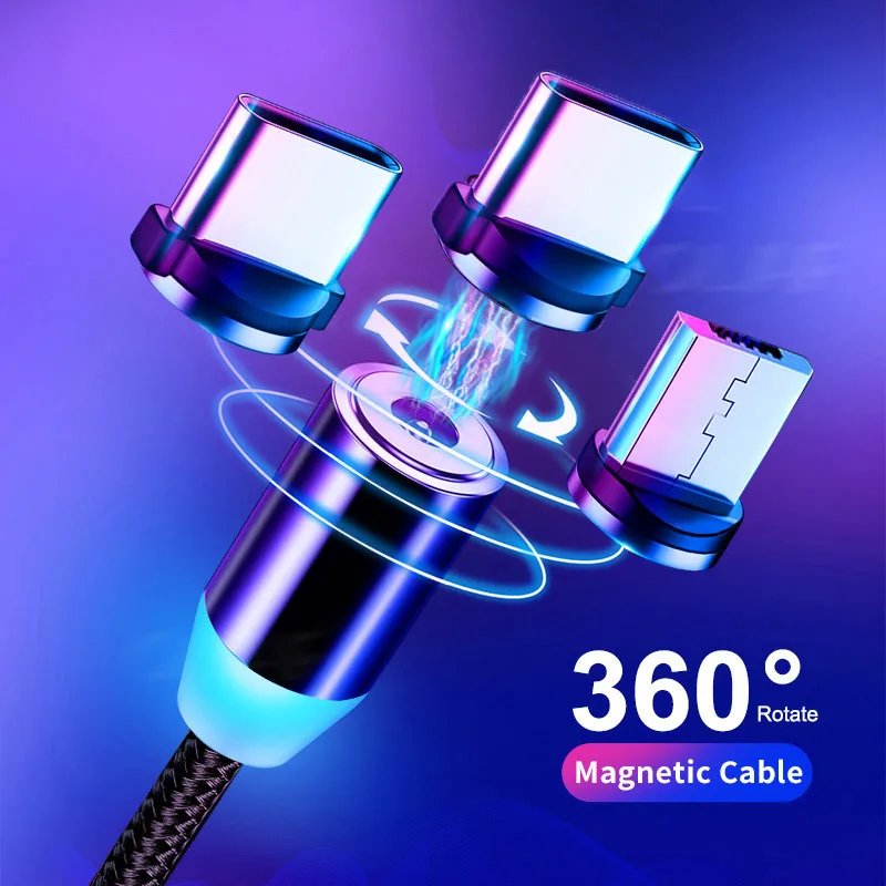 Круглый Магнитный USB 3 в 1 зарядный кабель Магнитный зарядный кабель USB-C Кабель с разъемом Type-C Micro USBA lOS для телефона и умных часов