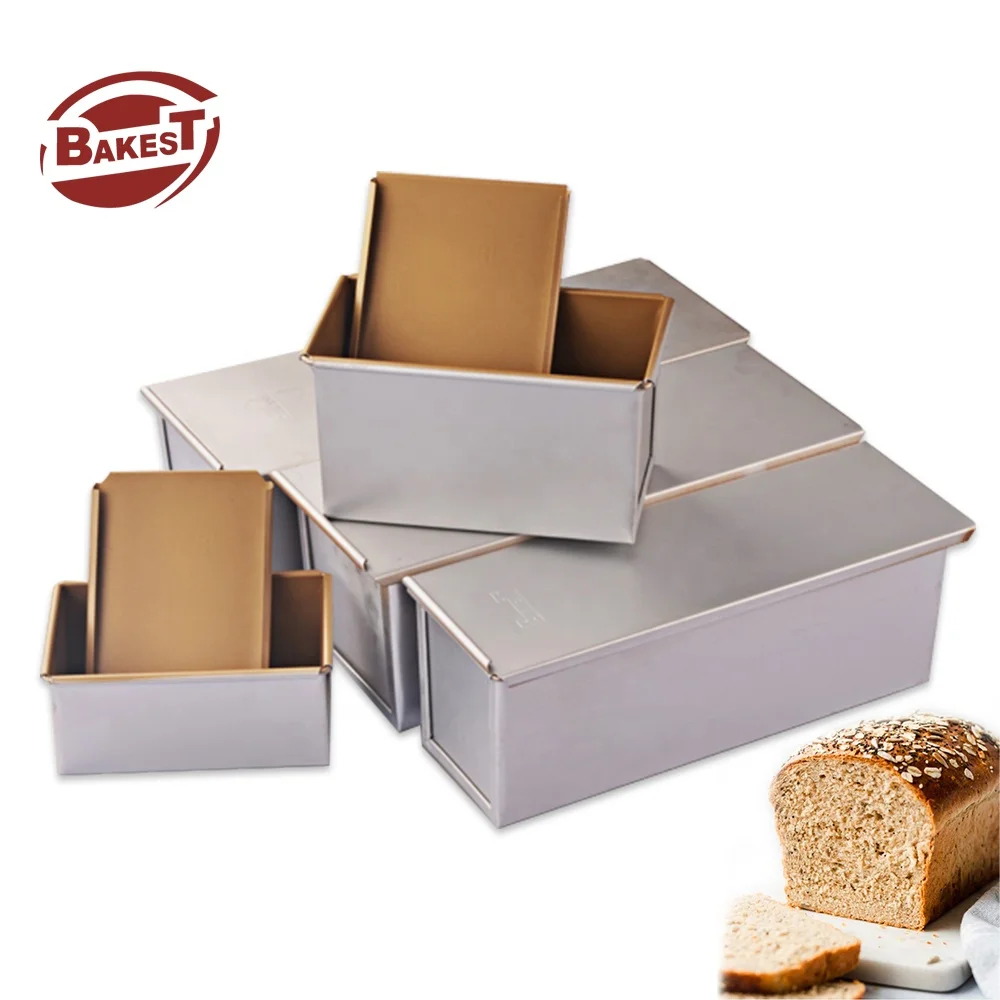 Hot Selling Golden Toast Box Food Grade Nonstick Rectangular Bread Mold with Lid Gold Nonstick Loaf Pan for Baking Dishes & Pans