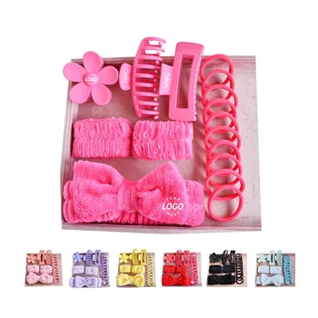 Wholesale Super Absorbent Beauty Hair Tie Set Custom Logo Embroidery Headband Wristband Face Wash Claw Clips for Girls' Gifts