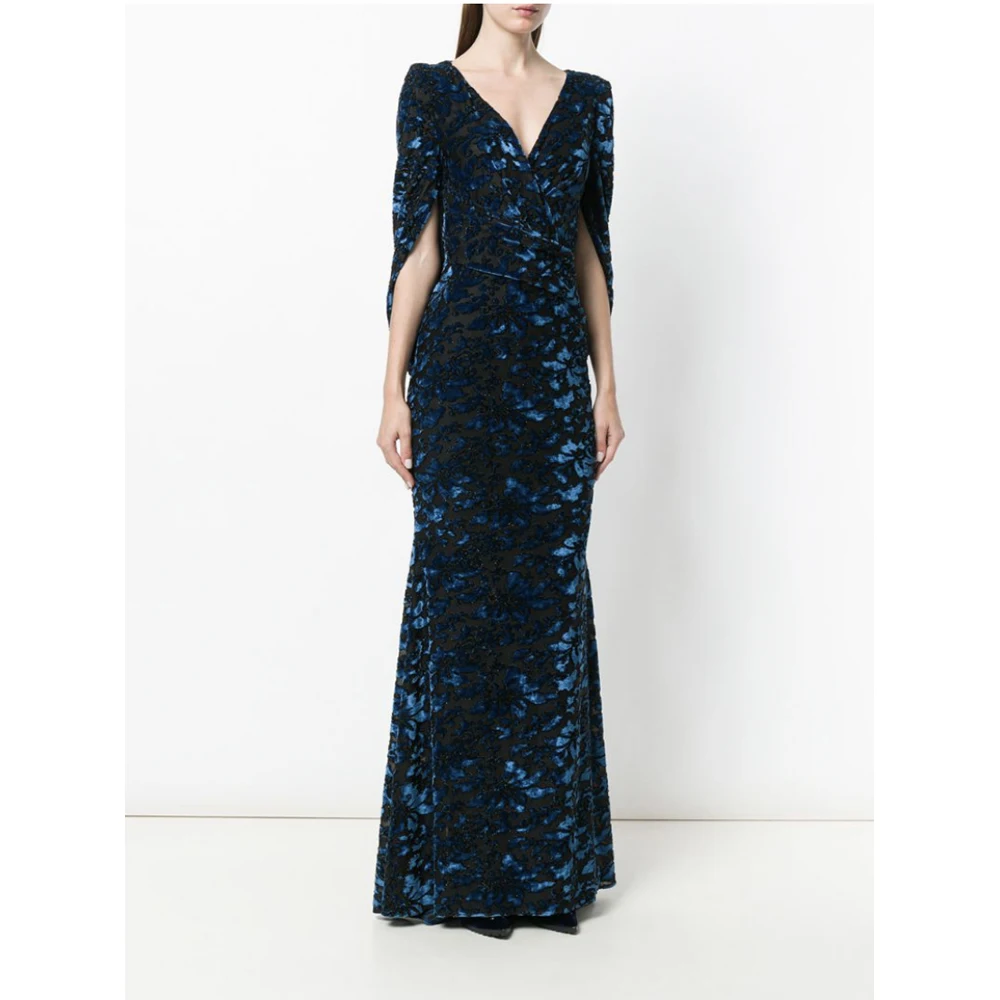black and blue maxi dress Boho Black Blue Red Sexy V Neck A-line Unique Design Wave Point Evenin –  SposaBridal main image 0