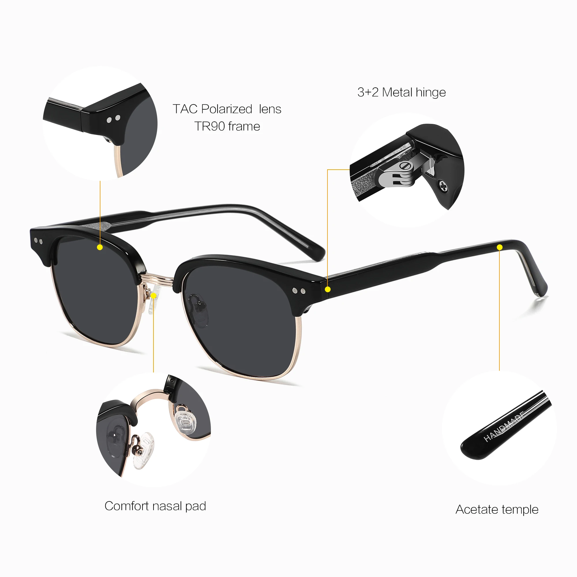 2024 Half Frame Transparent High Quality Shades Men Tr90 Acetate Sunglasses
