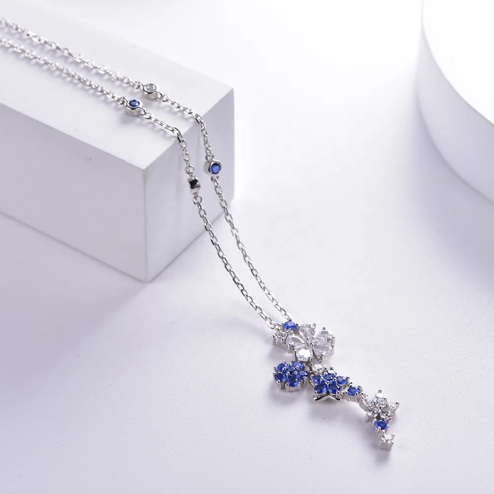 Fashion jewelry women silver chain necklace flower dance necklace pendant charms diamond pendant