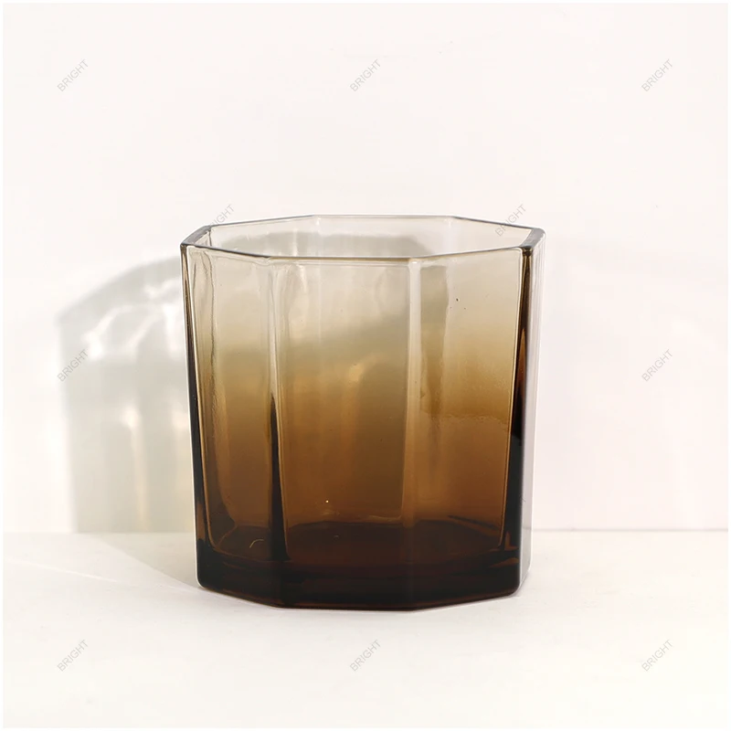 Popular Free Sample Empty Candle Container 160ml 220ml 500ml Monden Luxury Octagonal Amber Candle Jar for Home Dec