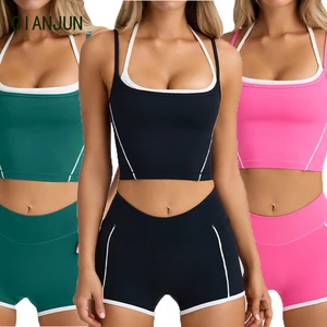 Customized Logo Spring Summer High-Quality Two-Piece Bra High Waisted Shorts Yoga Sportswear Golf Fitness Set