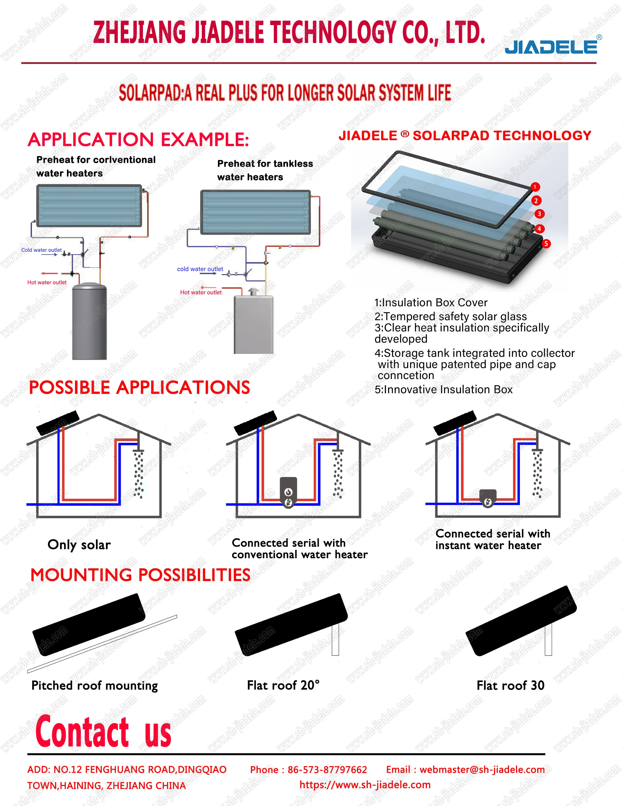 JIADELE Low Price Propane Tankless Water Heater Flat Plate Chauffe Eau Solaire Calentador De Agua Solar Panel Water Heaters