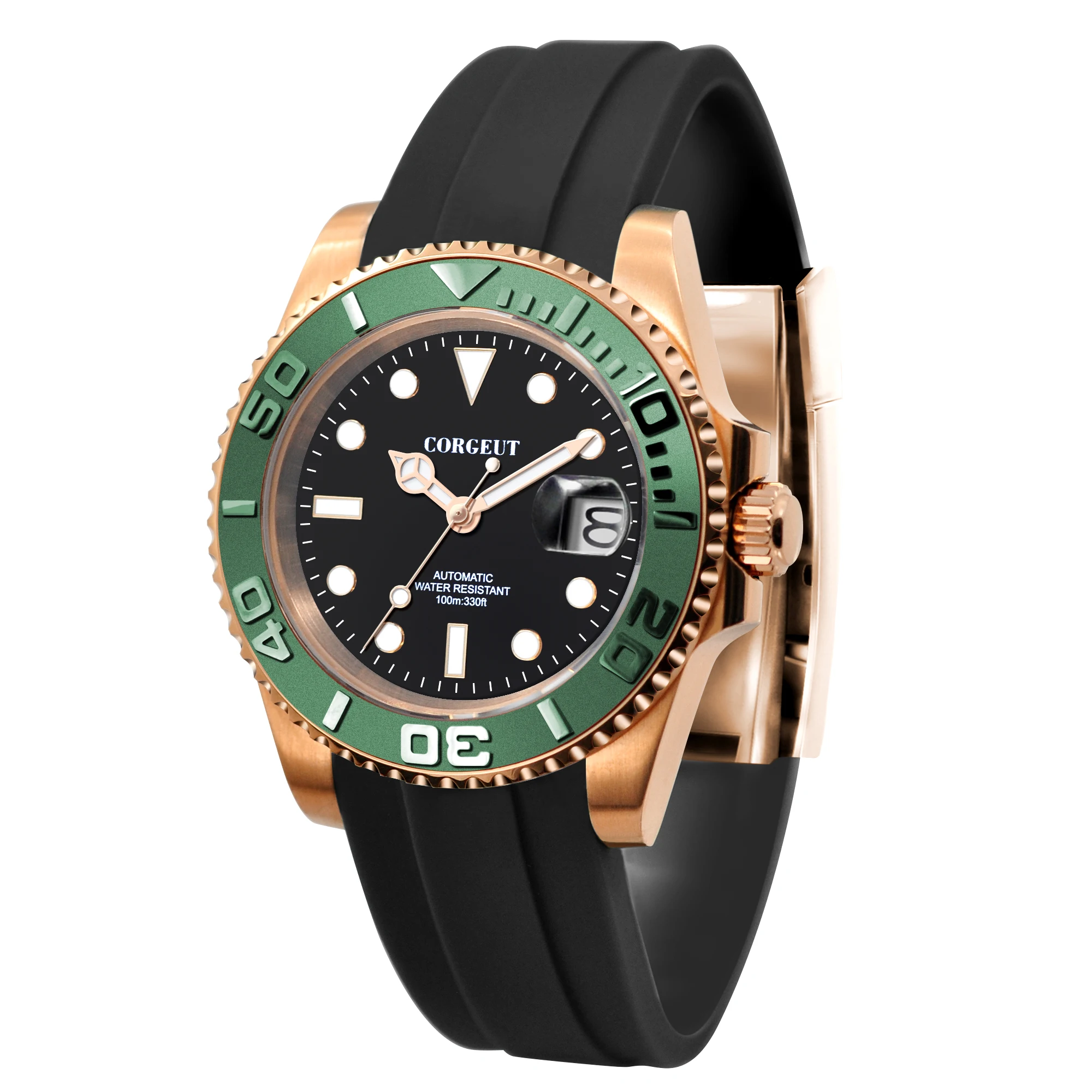 CORGEUT 40mmサファイアラバーストラップ10ATM夜光ダイバーズウォッチ 