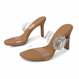 New Arrivals Customized Summer Rome Metal Chain Women's High Heel slippers Transparent square Spigot Ladies Sandals