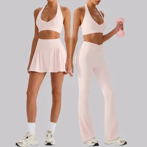 Bnice KY566 Custom Logo 2 Piece Yoga Set Women Custom Leggings Flare Sports Pants Bra Sleeveless Tennis Skirt Women Activewear