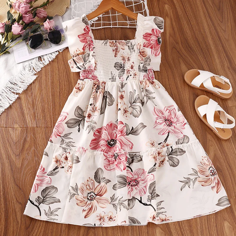 Floral Pattern Cotton OEM Accept Girl Clothing Kids Clothes