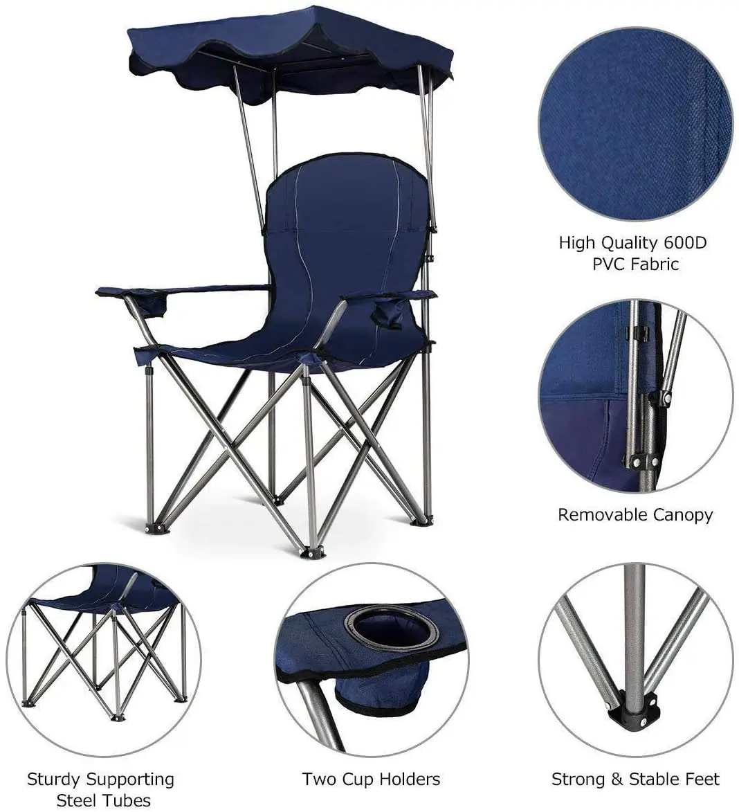 Heavy Duty Portable Folding Beach Chair with Canopy Cup Holder, OEM
