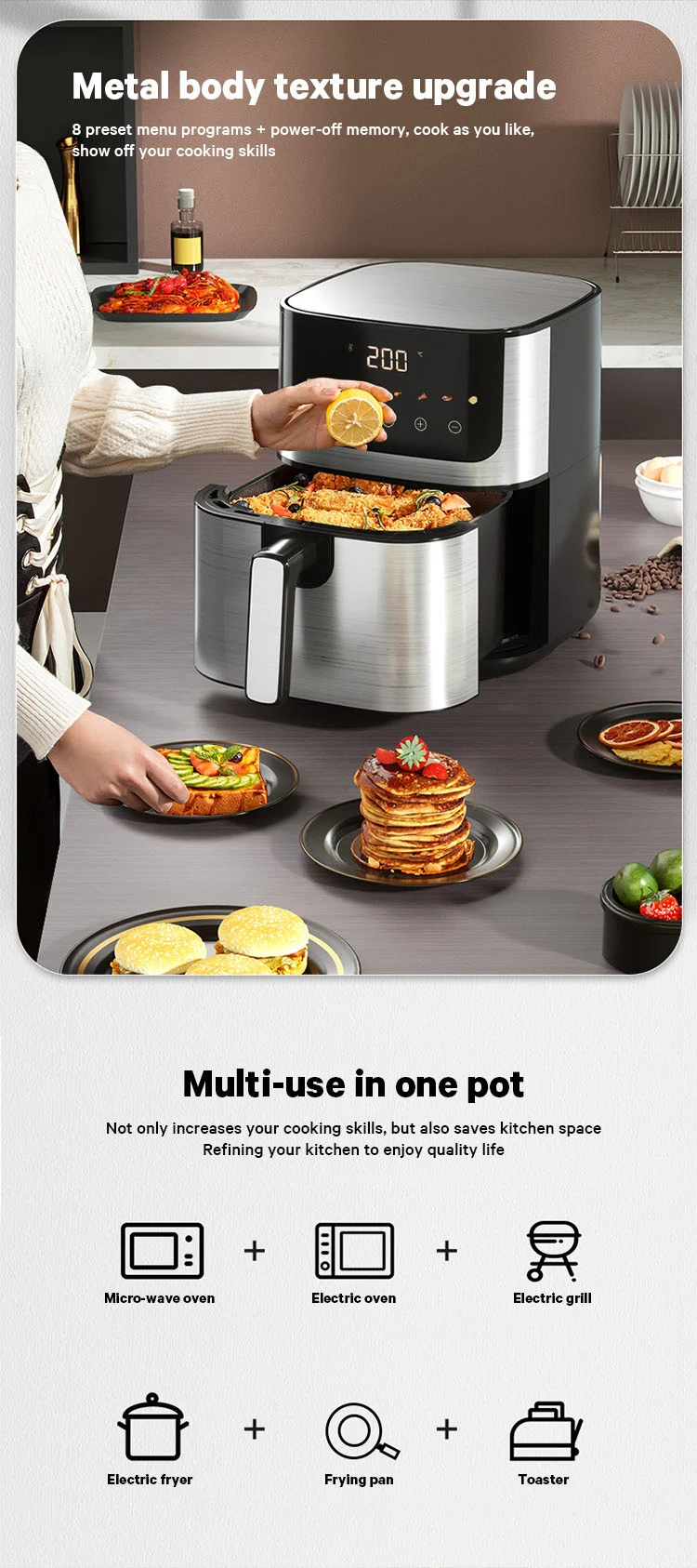 4.4quart Programmable Air Fryer With 8 Cook Presets Black With Light