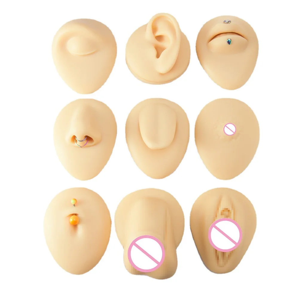 Realistic Tatoo Puncture Practice Body Part Mould With Display Support Artificial Nose Mouth Eyes Ears Navel Piercing Silicone