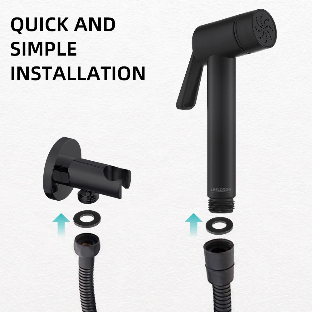 Luxury Black Brass Core Wall Mount Bathroom Hand Held Bidet Muslim Abs