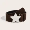 5.8wide velvet five-star buckle-silver buckle-brown