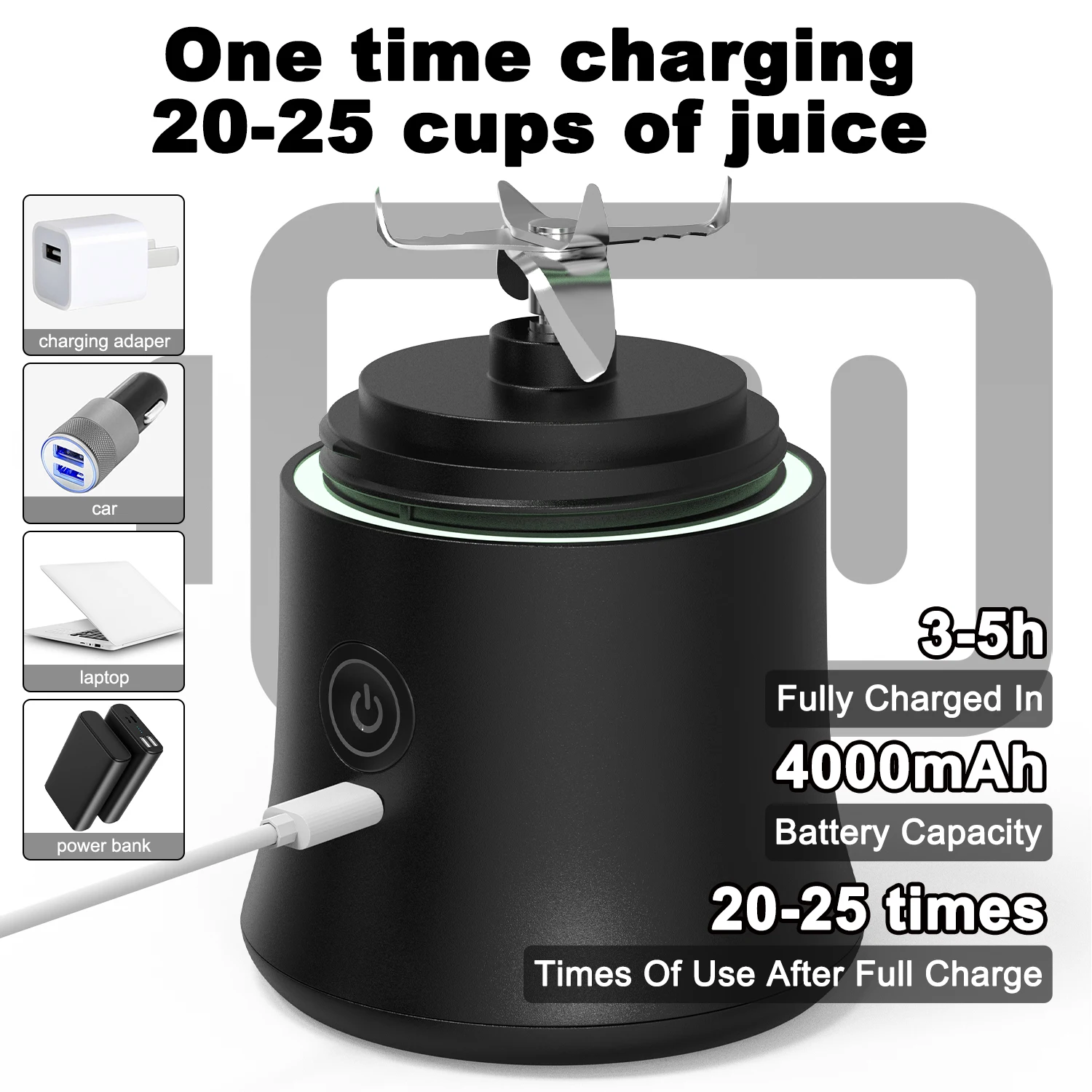 High Quality Mini Blender Portable Usb Rechargeable Fresh Juice Blender 600ml Black
