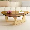 Brown glass + log-colored solid-wood legs