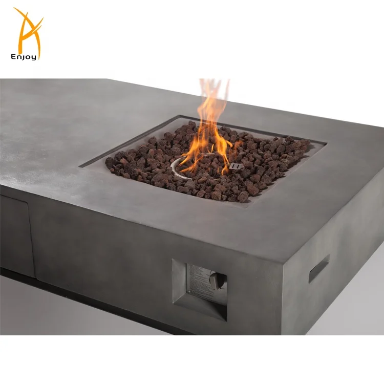 65 in Rectangular Propane Gas Fire Pit Concrete Table FirePit Heat Output 50000BTU