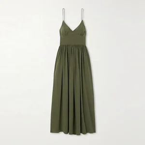 Clothing Manufacturer Custom Spring Summer Green v Neck Sleeveless Elegant Casual Women Maxi Dress