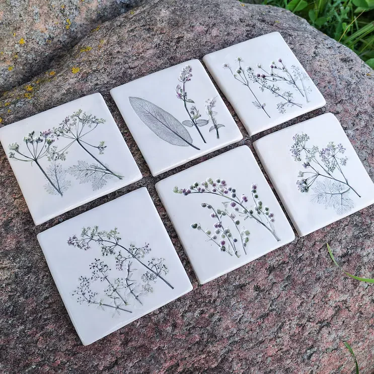 High Quality Modern Custom Handmade Art Plant Pattern Ceramic Tiles for Bathroom Toilet Kitchen Living Room Wall Firebrick